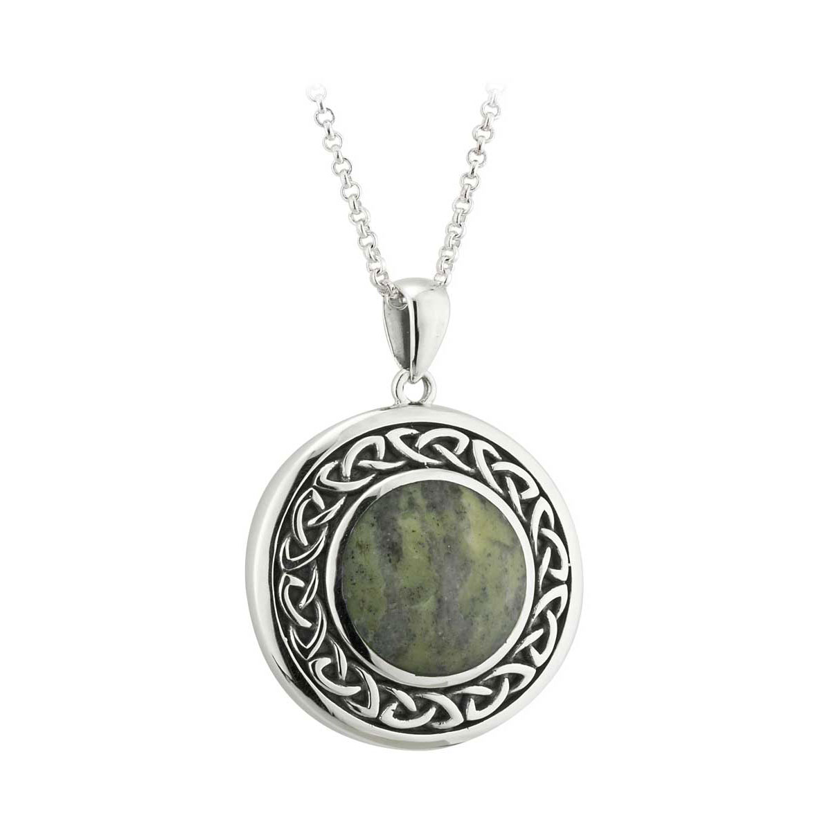 Cashs Ireland, Sterling Silver and Connemara Marble Round Celtic Necklace